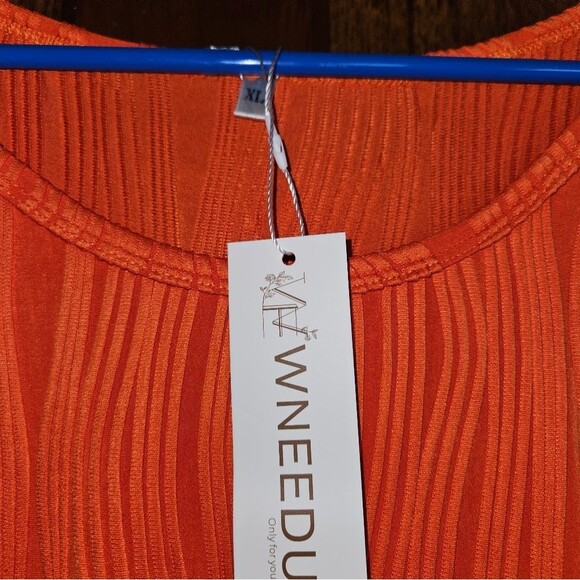 WNEEDU Women’s XL Orange Layered Sleeveless Blouse – Summer Resort Boho Chic - Picture 3 of 5